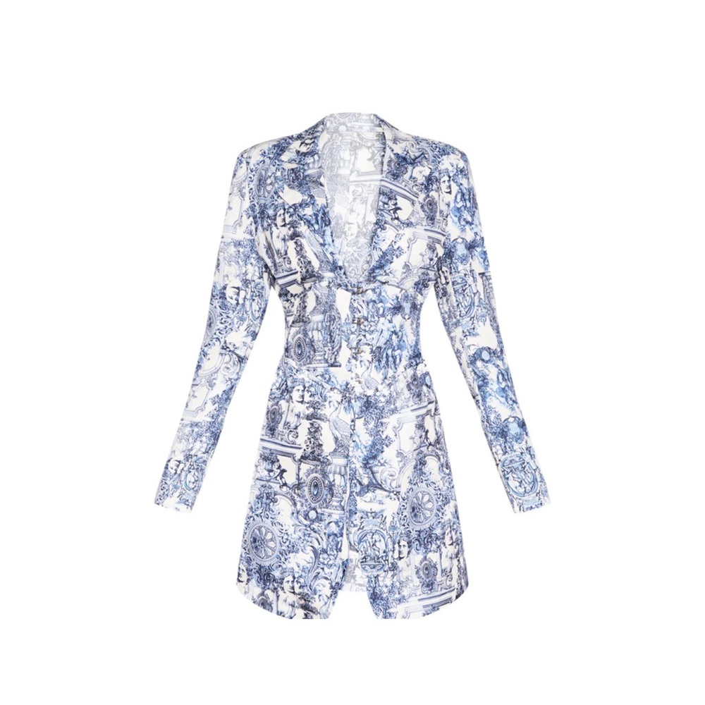Multi Renaissance Porcelain Pin Detail Corset Blazer Dress